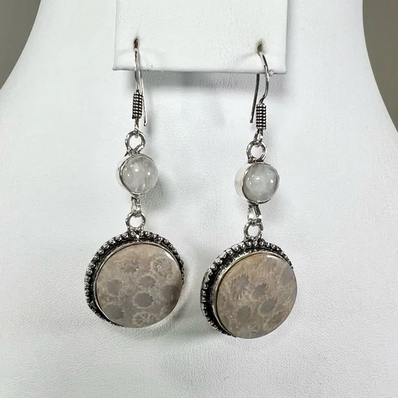 Fossil Coral 925 Large Gemstone Necklace Bracelet & Earrings - Picture 7 of 11